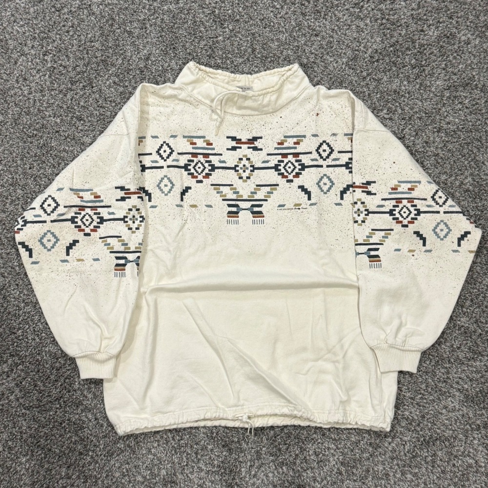 Vintage 90s Art Unlimited Aztec Sweater Geometric Funnel Neck Pullover Mens L‎